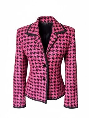 NY Pink Black Tweed Blazer Jacket Tailored Houndstooth - Size 6